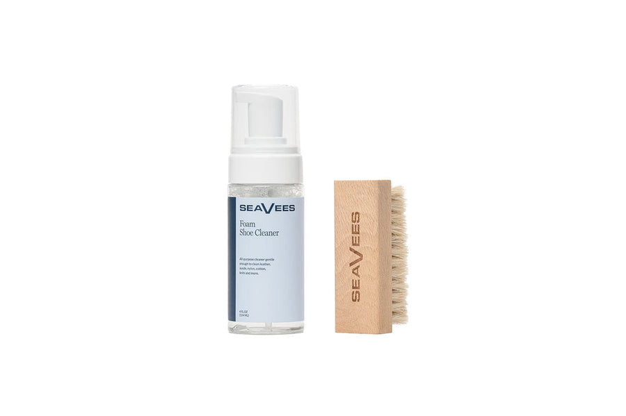 SeaVees Essential shoe care kit foam cleaner bottle and wooden brush