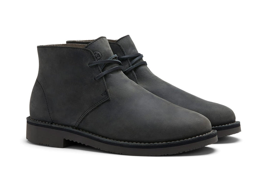 Men's Braddock Desert Boot in Shadow Grey leather, three-quarter view