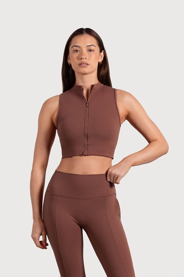 Ladies Active Zip Front Crop Top