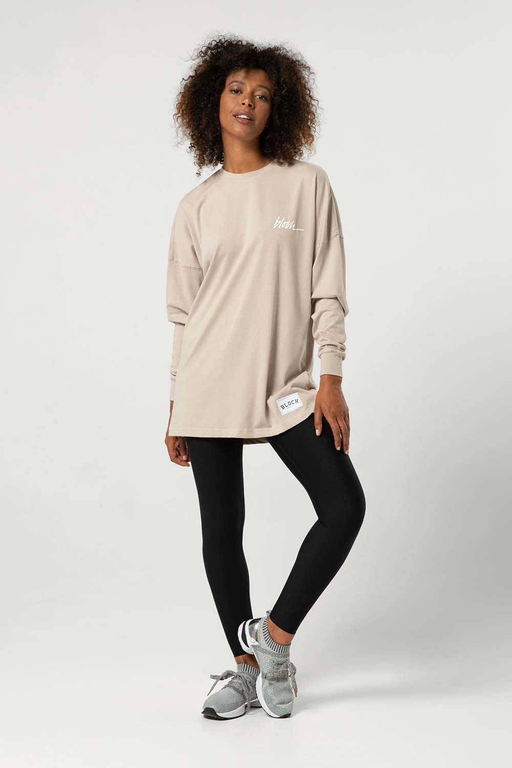 Ladies Bloch Print Oversized Long Sleeve Tee