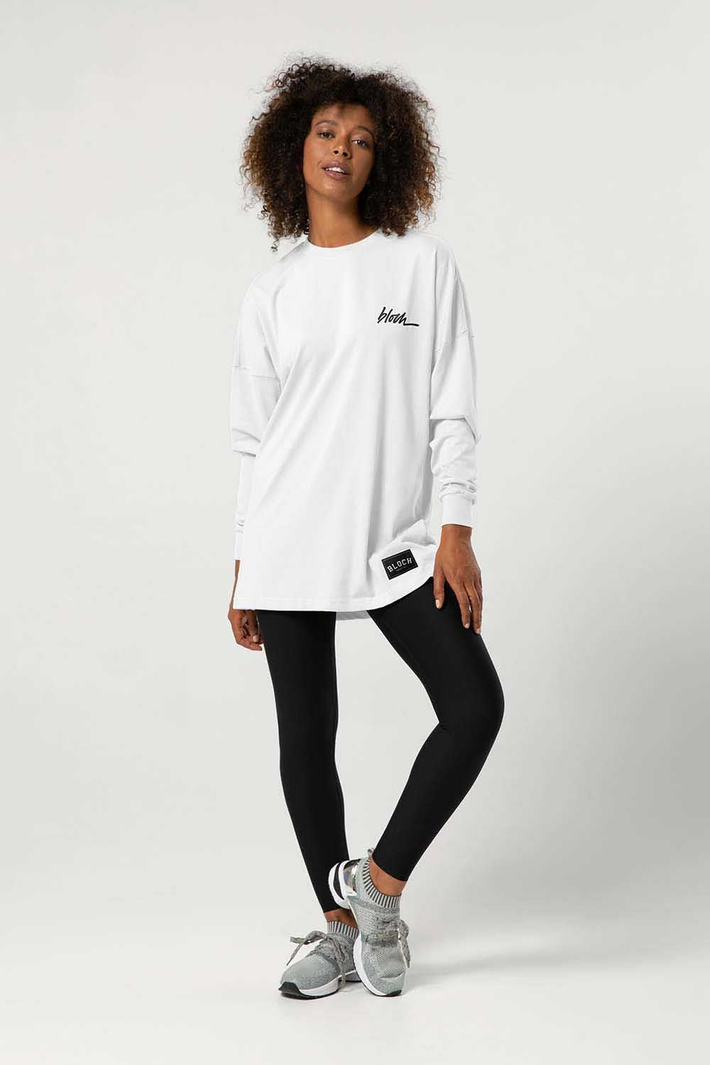Ladies Bloch Print Oversized Long Sleeve Tee