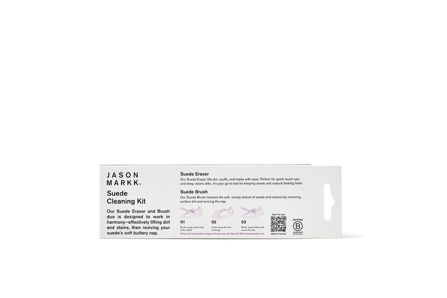 Back of the Jason Markk suede cleaning kit packaging