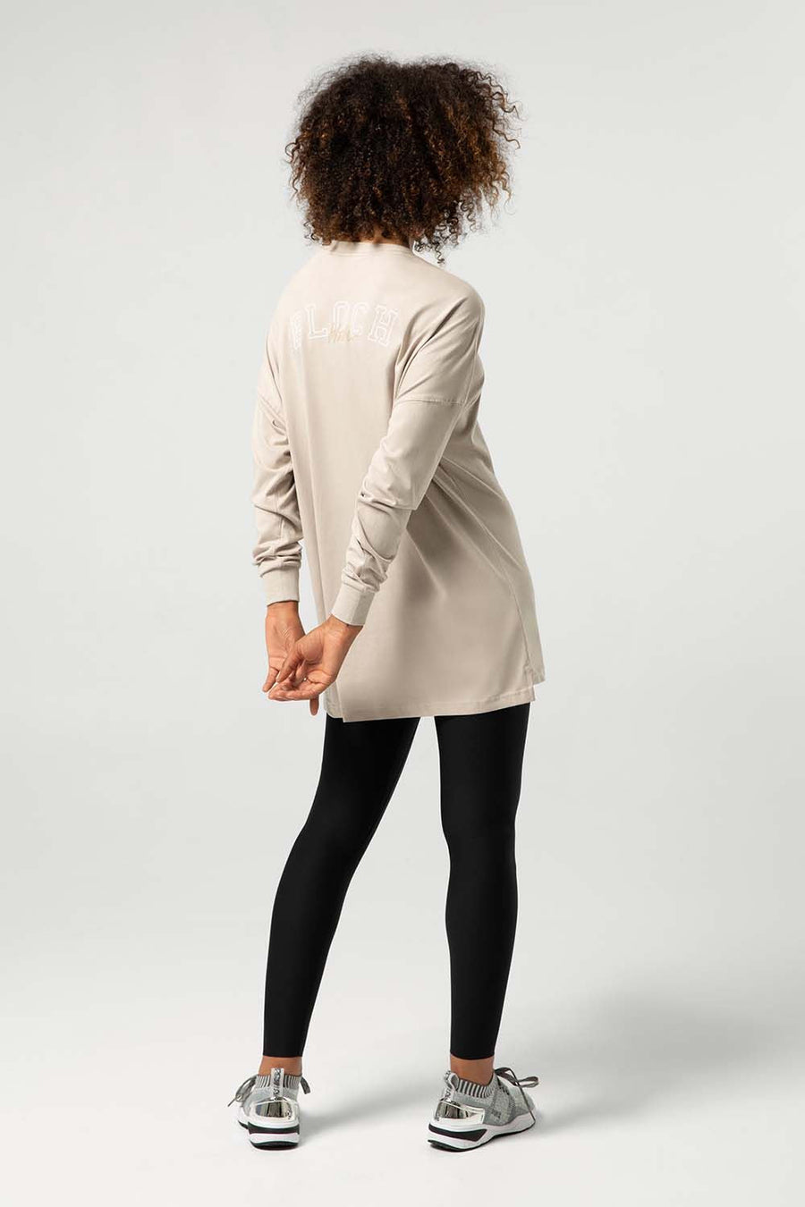 Ladies Bloch Print Oversized Long Sleeve Tee