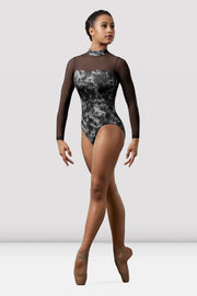 Ladies Mirella Watercolor Mesh Long Sleeve Leotard