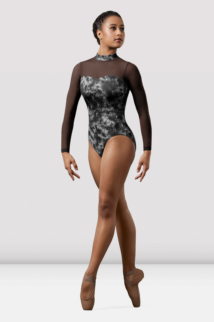 Ladies Mirella Watercolor Mesh Long Sleeve Leotard
