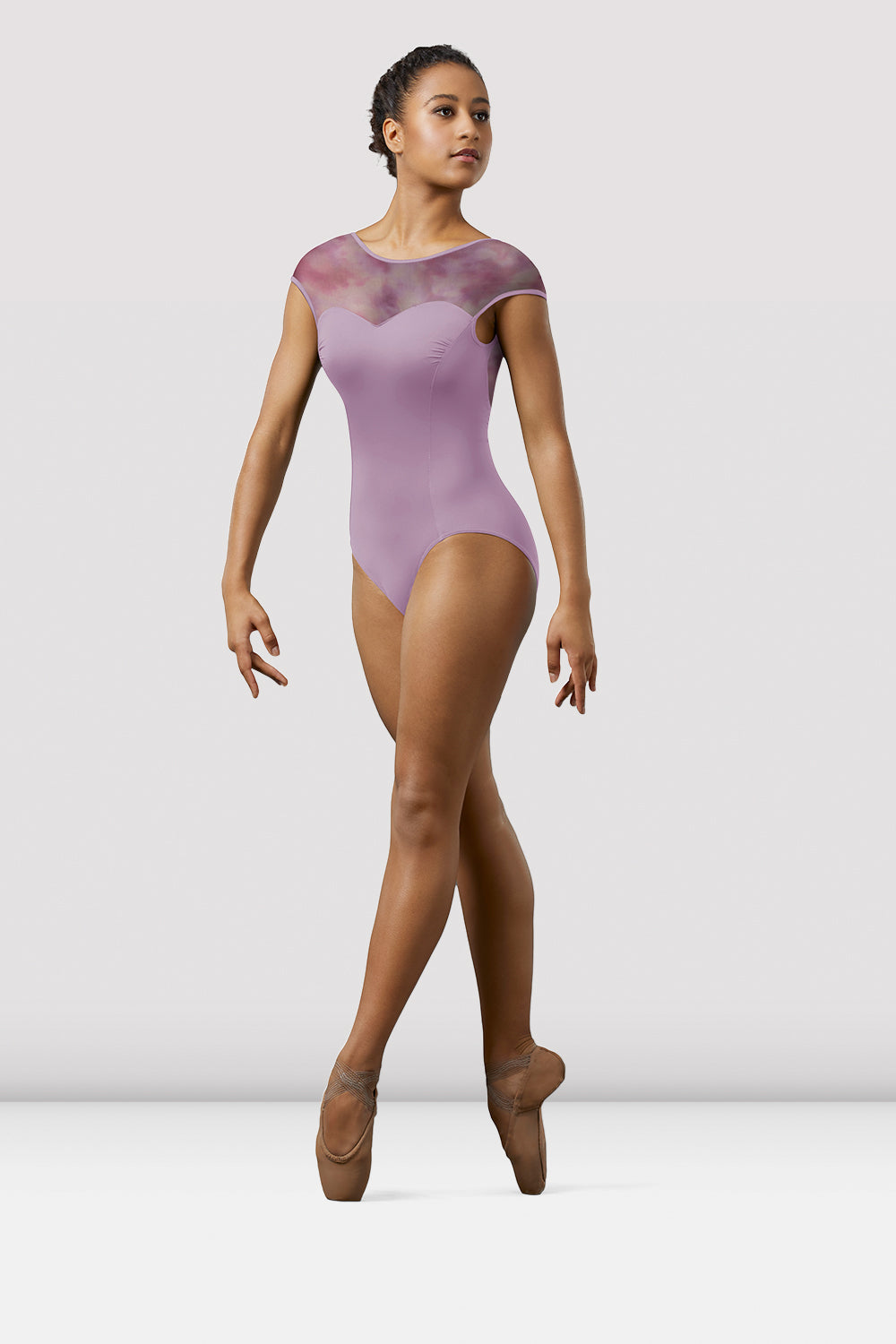 Ladies Mirella Watercolor Mesh Cap Sleeve Leotard