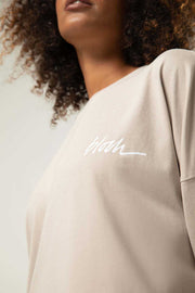 Ladies Bloch Print Oversized Long Sleeve Tee