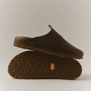 Men's Tiburon Trekker sandal in Bark leather, pair stacked on a light background, one showing the Vibram outsole