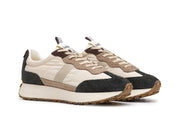 Men's Acorn Trainer sneaker in Black and Tan nylon and suede, three-quarter view, alternate shot 2