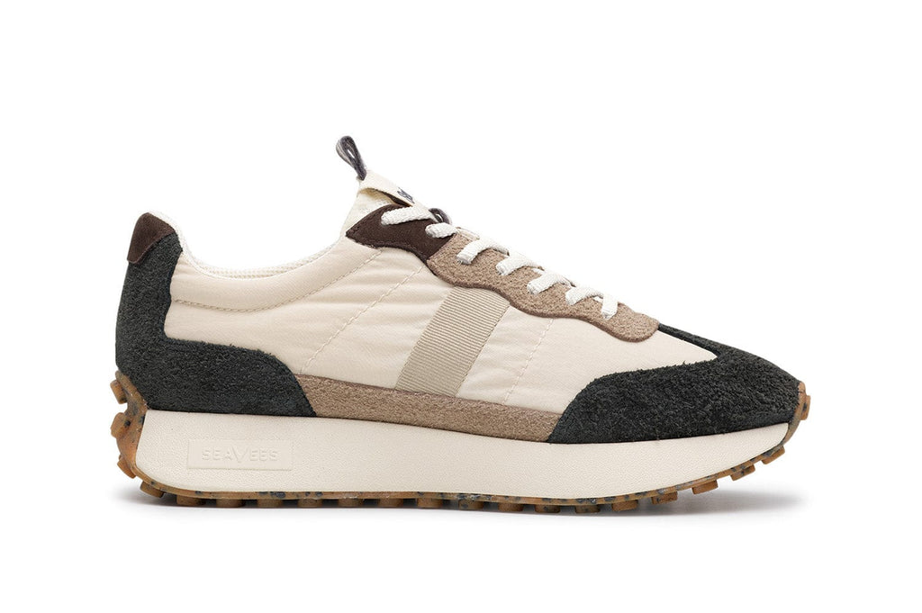 Men's Acorn Trainer sneaker in Black and Tan nylon and suede, side view