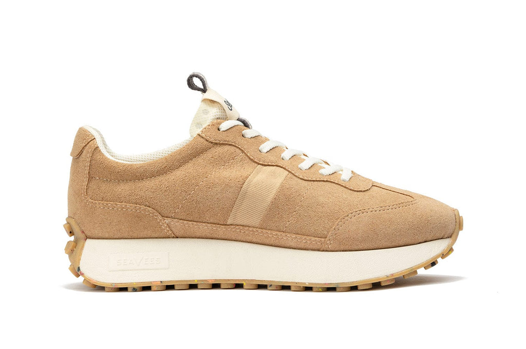 Men's Acorn Trainer sneaker in Tan suede, side view