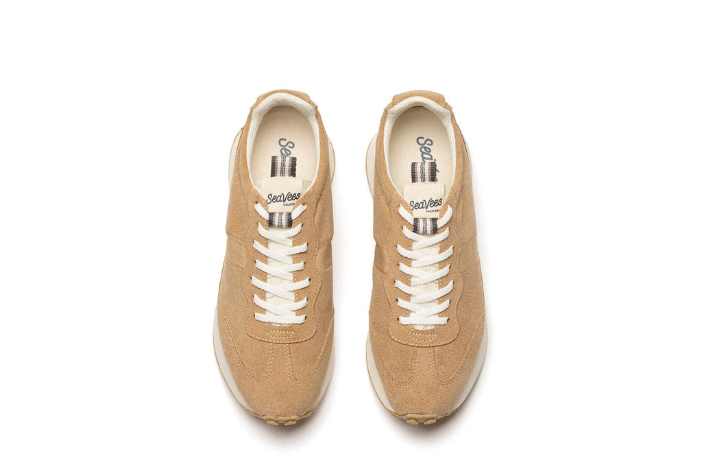 Men's Acorn Trainer sneaker in Tan suede, top view