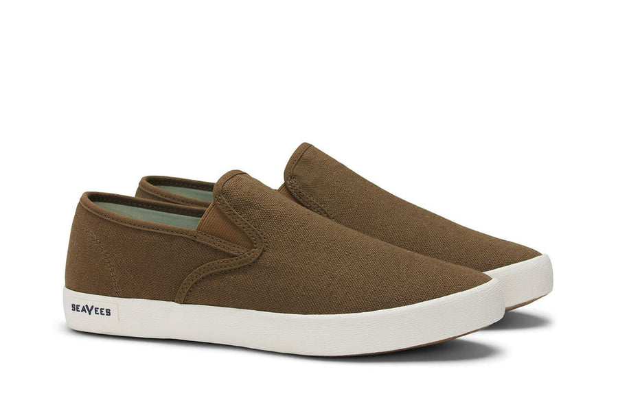 Men's Baja Slip On in Brownstone cotton linen, three-quarter view