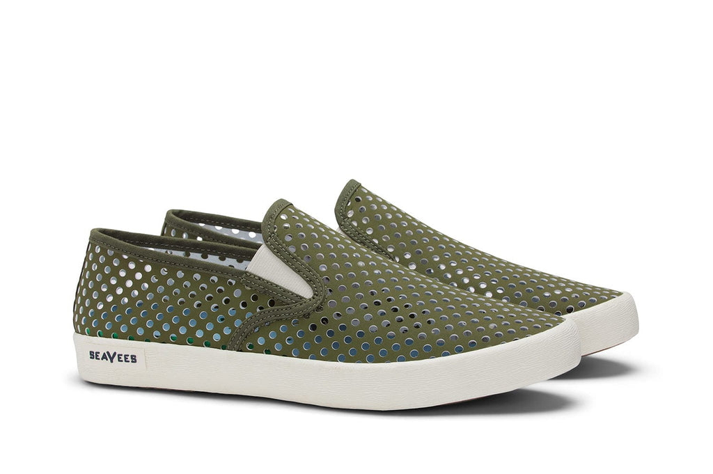 Men's Baja Slip On in Surplus Green vegan nubuck, three-quarter view
