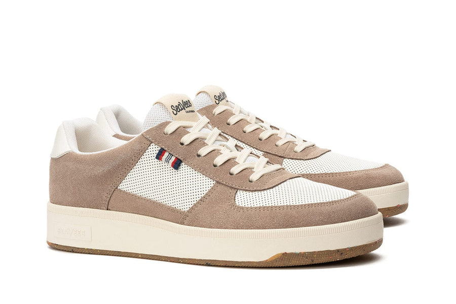 Men's Cardinal Sneaker in Latte leather and suede, three-quarter view