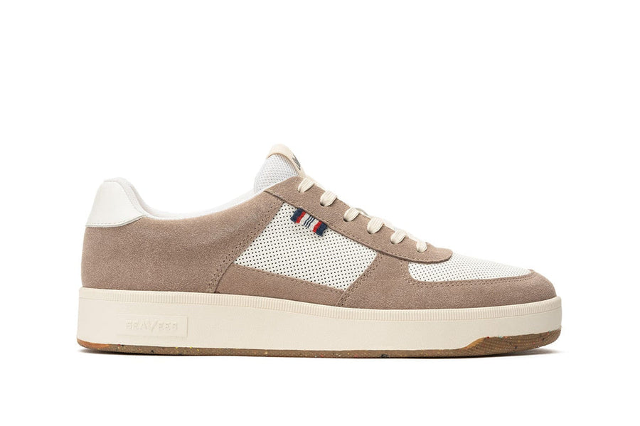 Men's Cardinal Sneaker in Latte leather and suede, side view