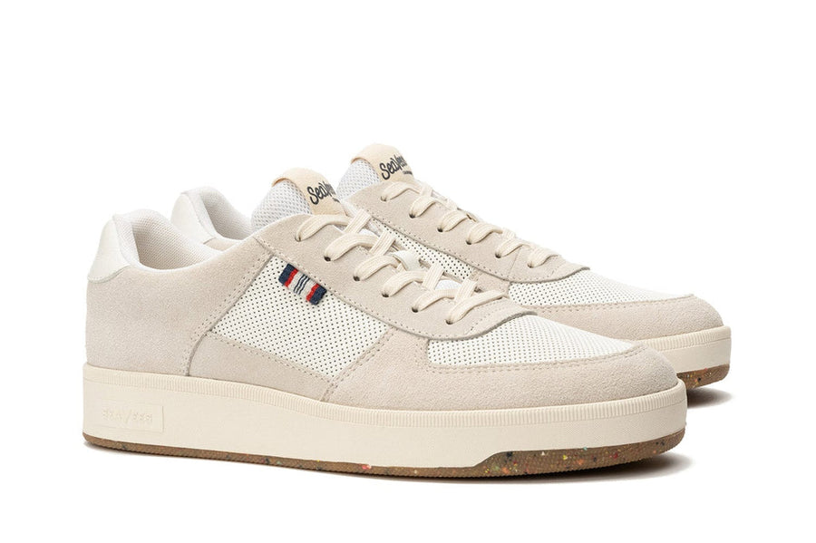 Men's Cardinal Sneaker in White leather and suede, three-quarter view