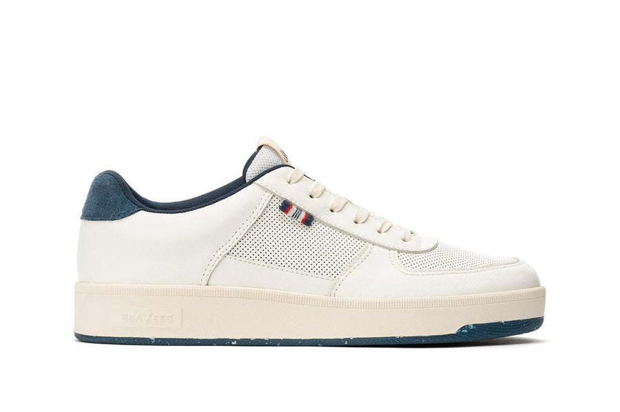 Men's Cardinal Sneaker in White Navy leather, side view
