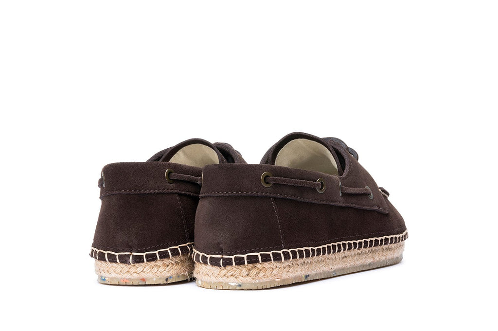 Men's Carmel Loafer in Dark Chocolate suede, heel view