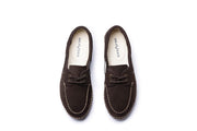 Men's Carmel Loafer in Dark Chocolate suede, top view
