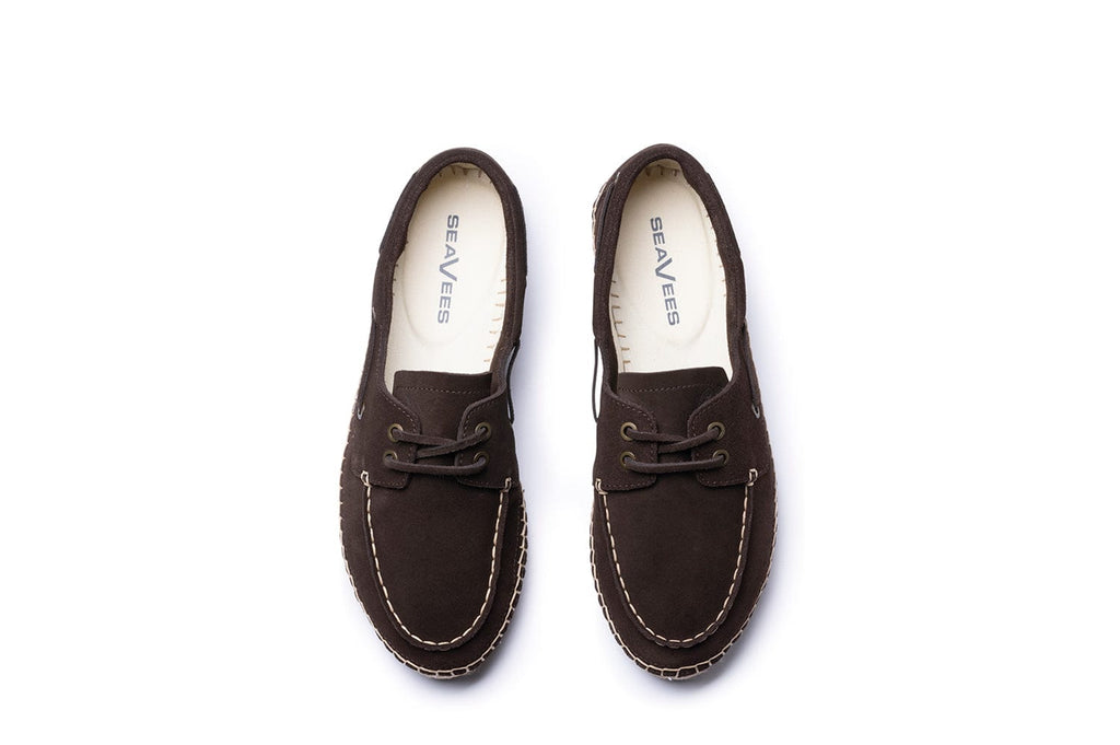 Men's Carmel Loafer in Dark Chocolate suede, top view