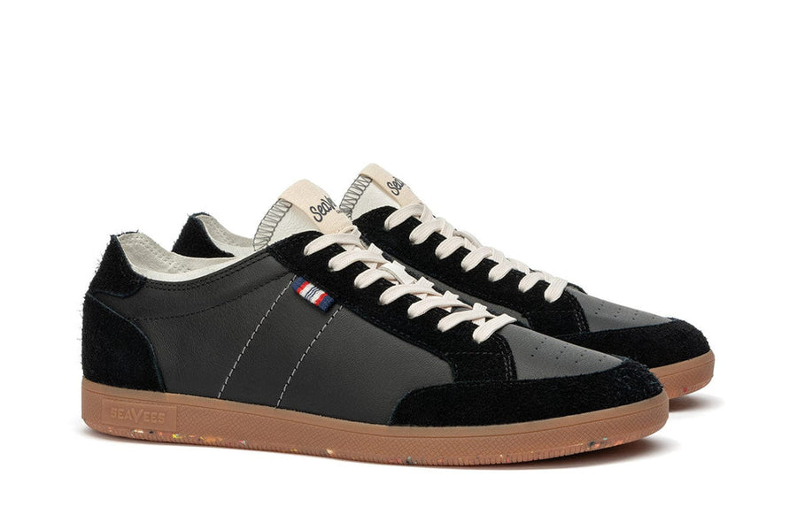 Men's Clipper Sneaker in Black leather and suede, three-quarter view