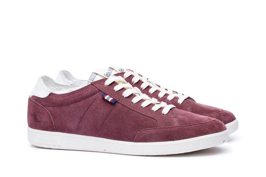 Men's Clipper Sneaker in Plum suede, three-quarter view