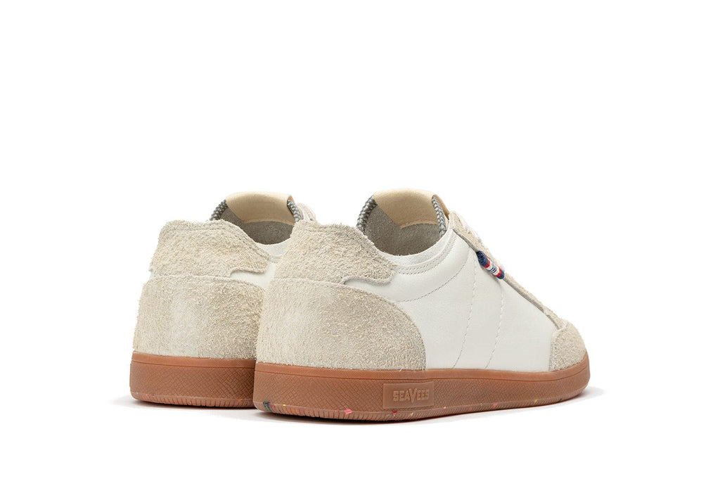 Men's Clipper Sneaker in White leather and suede, heel view