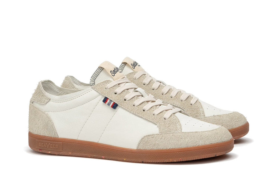 Men's Clipper Sneaker in White leather and suede, three-quarter view
