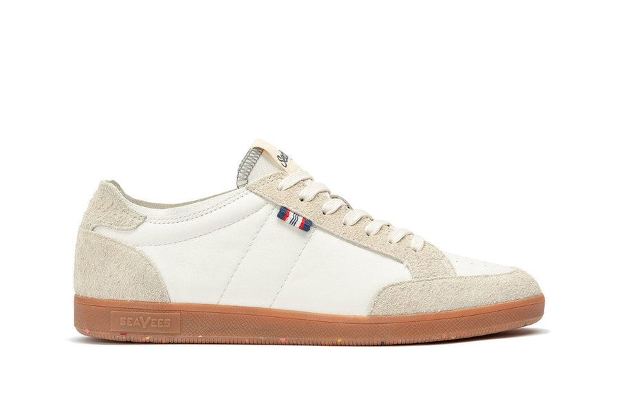 Men's Clipper Sneaker in White leather and suede, side view
