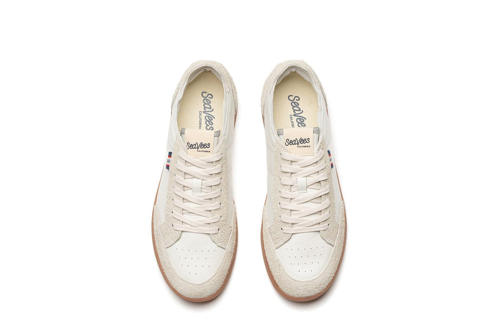 Men's Clipper Sneaker in White leather and suede, top view