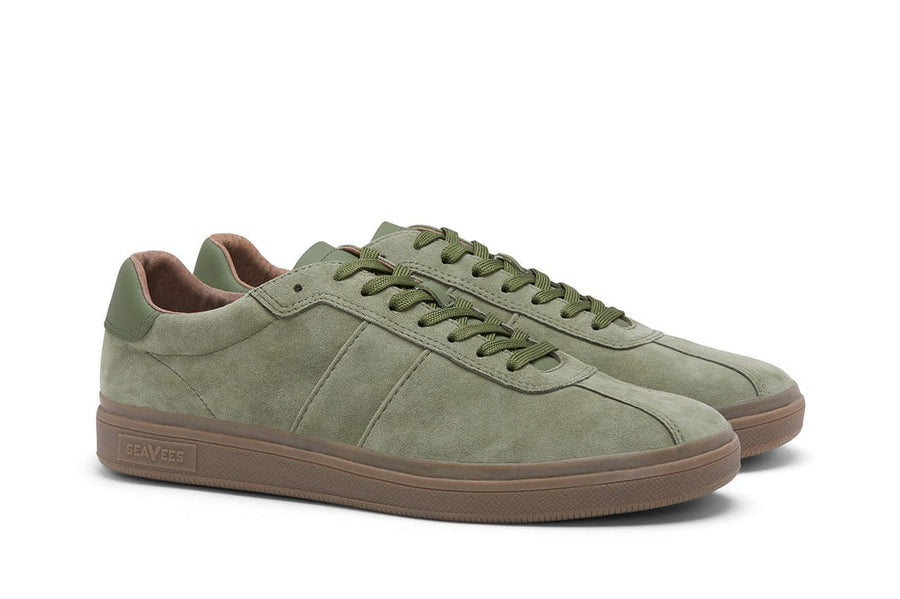 Men's Davison Sneaker in Surplus Green suede, three-quarter view