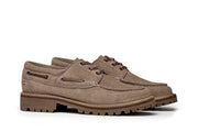 Men's Larkspur Lug Boat Shoe in Cement suede, three-quarter view