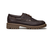 Men's Larkspur Lug Boat Shoe in Dark Chocolate leather, side view