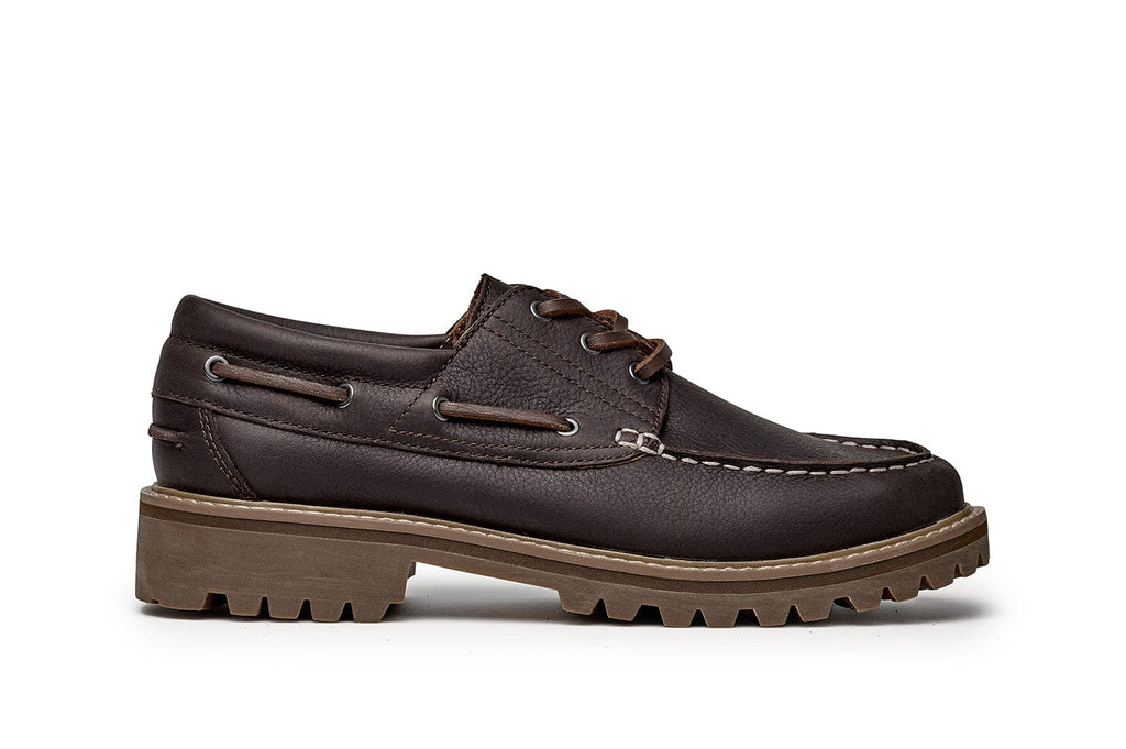 Men's Larkspur Lug Boat Shoe in Dark Chocolate leather, side view