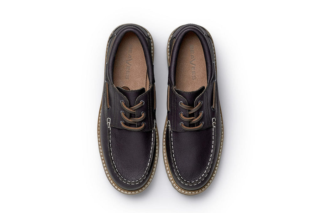 Men's Larkspur Lug Boat Shoe in Dark Chocolate leather, top view