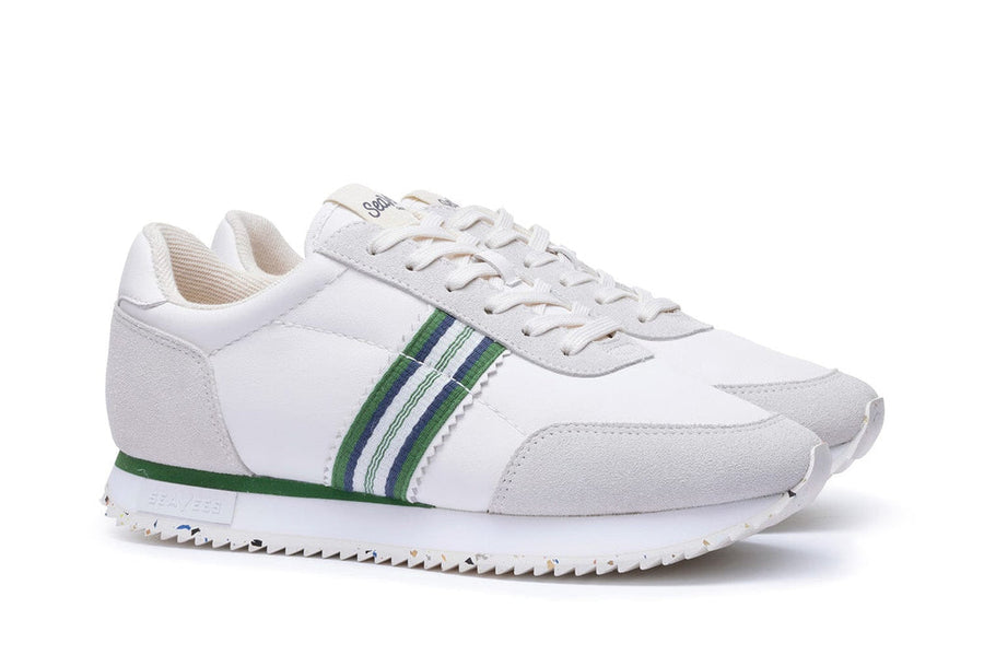 Men's Royal Runner sneaker in Champion White leather and suede, three-quarter view