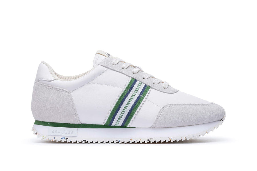 Men's Royal Runner sneaker in Champion White leather and suede, side view