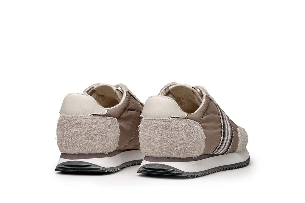 Men's Royal Runner sneaker in Latte nylon and suede, heel view