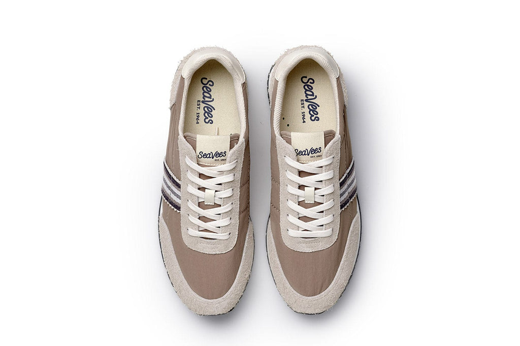 Men's Royal Runner sneaker in Latte nylon and suede, top view