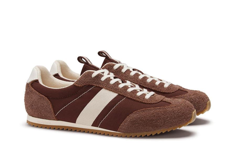 Men's Wilcox Low Profile Trainer sneaker in Cinnamon nylon and suede, three-quarter view