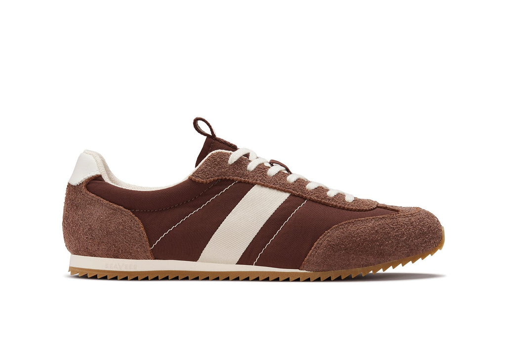 Men's Wilcox Low Profile Trainer sneaker in Cinnamon nylon and suede, side view
