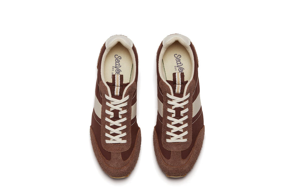 Men's Wilcox Low Profile Trainer sneaker in Cinnamon nylon and suede, top view