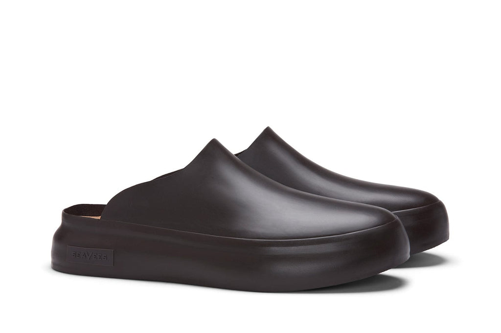 Men's Williams Mule in Dark Chocolate rubber, three-quarter view