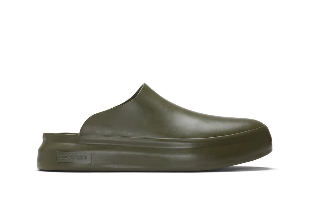 Men's Williams Mule in Utility Olive rubber, side view