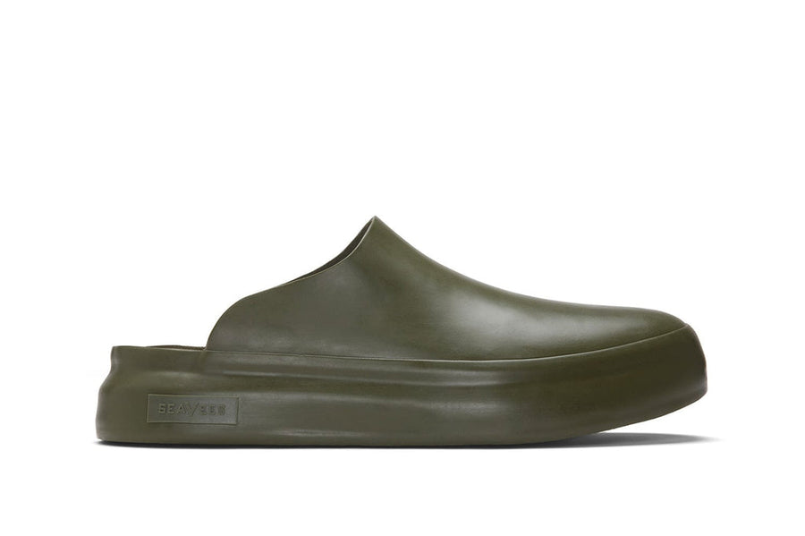 Men's Williams Mule in Utility Olive rubber, side view