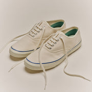 Women's Founders Edition Yacht Shoe in White canvas, pair with laces untied, top view