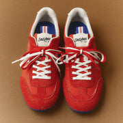 Women's Parsons Low Profile Trainer sneaker in Ribbon Red nylon and suede, pair viewed from above