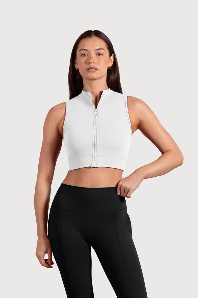 Ladies Active Zip Front Crop Top