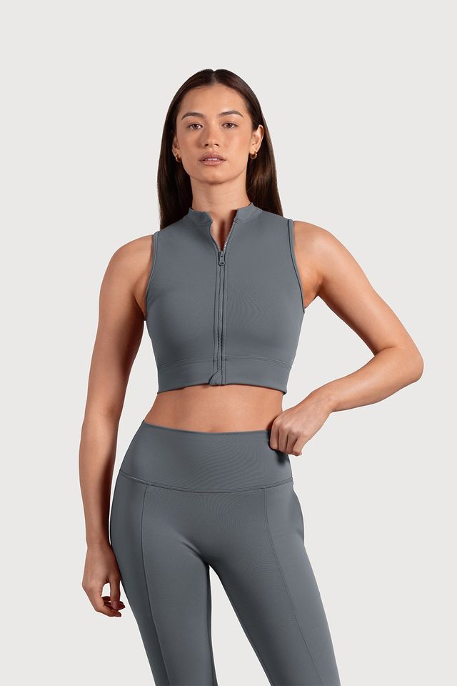 Ladies Active Zip Front Crop Top